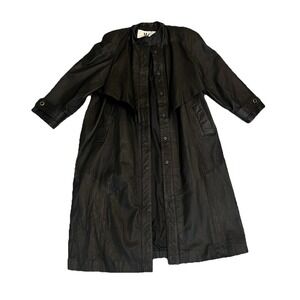 Vintage LONG BLACK LEATHER COAT Size L steampunk duster Y2K new wave 80s 90s